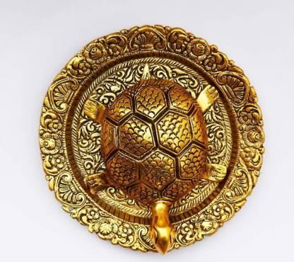 Tortoise on Glass Plate with Golden Border Vastu Yantra Showpiece